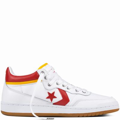 Converse Fastbreak Pro Mid Leather Mid Tops Mens - White/Red Shoes (298RYPKZ)